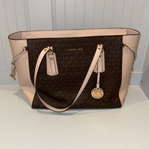 Michael Kors Brown and Soft Pink Tote Bag with Dual Handles